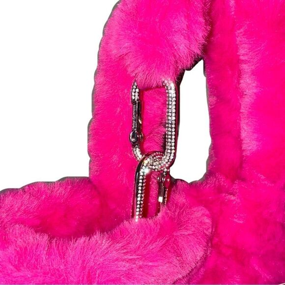 Juicy Couture Berry Fuchsia Faux Fur Tote Shopping Bag & Metallic Mini Pouch - Picture 7 of 15